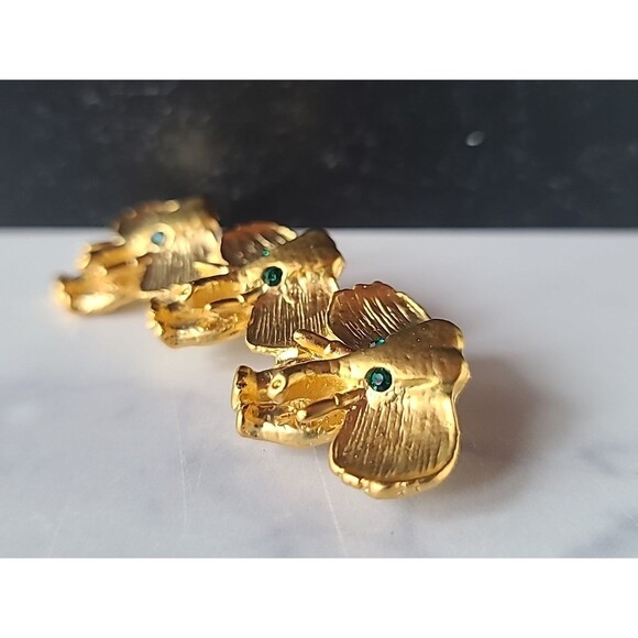 Elephant Shaped Green Rhinestone Eyes Gold Tone Brooch Vintage Costume Jewelry - Picture 5 of 10